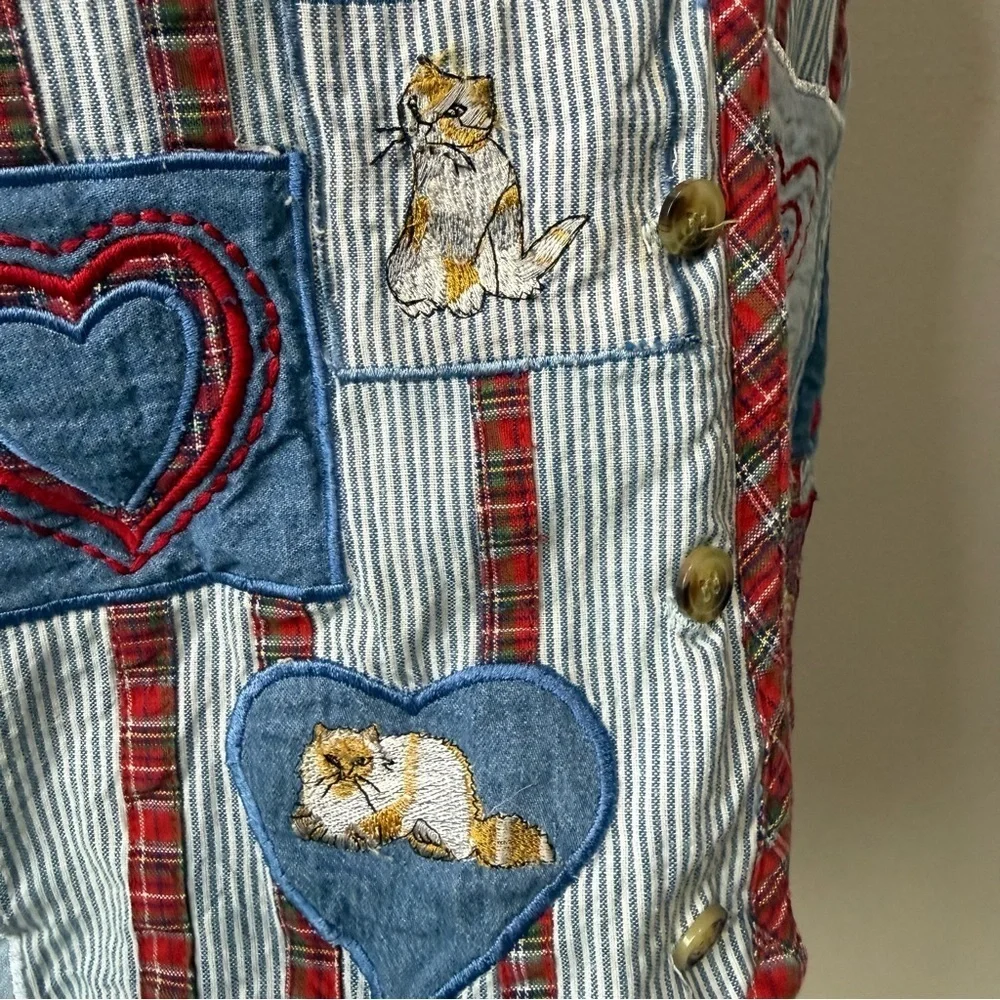 Casey & Max Vintage Cat & Heart Patchwork Vest – Size M